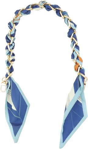Silk Scarf Metal Purse Chain Strap 18 Inch Handbag Handle Replacement Elegant Bag Decoration for Ladies Bag, with Silk Scarf and Double Buckles (Blue) in Kuwait