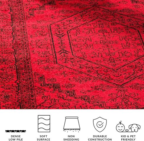 سجادة منطقة SAFAVIEH مقاس 10x14 - مجموعة Adirondack - كبيرة - أحمر وأسود، تصميم ميدالية شرقية، لا تتساقط وسهلة التنظيف، مثالية لغرفة المعيشة وغرفة النوم ومساحة تناول الطعام (ADR108F) in Saudi Arabia