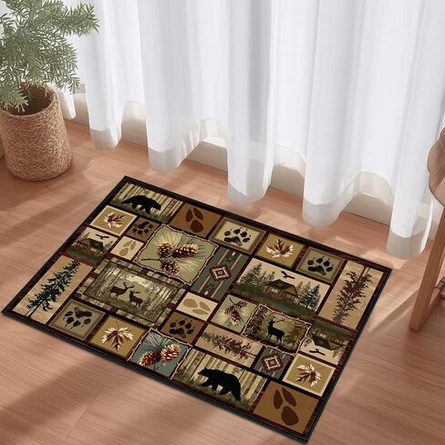 Rustic Cabin Runner Rug 2x4 Rugs for Entryway,Moose Deer Country Bear Wildlife Kitchen Runners Rug Washable Indoor Door Mat Floor Mats Non Slip Throw Carpets Vintage Area Carpet Runners for Hallway in Saudi Arabia