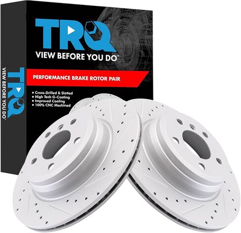 TRQ Rear Brake Rotor Set G Coated Vented Drilled and Slotted Compatible with 2012-2013 2014-2015 2016 BMW 335i 2013 BMW ActiveHybrid 3 2014-2016 BMW 335i GT xDrive in Saudi Arabia