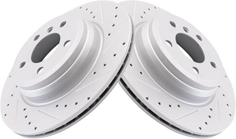 TRQ Rear Brake Rotor Set G Coated Vented Drilled and Slotted Compatible with 2012-2013 2014-2015 2016 BMW 335i 2013 BMW ActiveHybrid 3 2014-2016 BMW 335i GT xDrive in Saudi Arabia