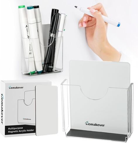 Homakover Office Supplies Magnetic Acrylic Pen Holder Organizer Cubicle Wall Mounted, Dry Erase Marker Pocket Storage Holder for Whiteboards Refrigerator (Clear) in Saudi Arabia