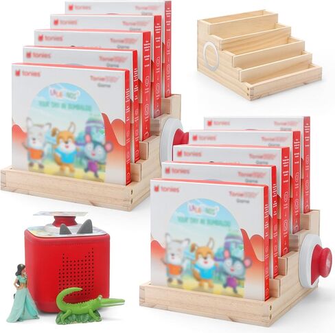 رف تخزين Toniebox 1/2 لشخصيات Tonieplay، منظم خشبي للعبة Tonieplay - 5 حزم ألعاب Tonies (3 كبيرة + 2 صغيرة)، حامل لملحقات وحدة التحكم Tonieplay in Kuwait