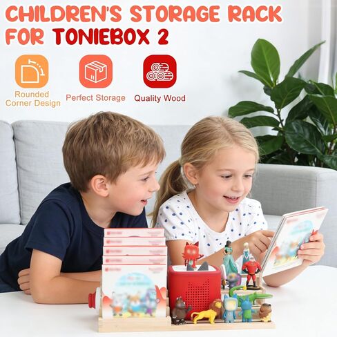 رف تخزين Toniebox 1/2 لشخصيات Tonieplay، منظم خشبي للعبة Tonieplay - 5 حزم ألعاب Tonies (3 كبيرة + 2 صغيرة)، حامل لملحقات وحدة التحكم Tonieplay in Kuwait