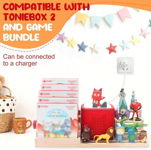 رف تخزين Toniebox 1/2 لشخصيات Tonieplay، منظم خشبي للعبة Tonieplay - 5 حزم ألعاب Tonies (3 كبيرة + 2 صغيرة)، حامل لملحقات وحدة التحكم Tonieplay in Kuwait