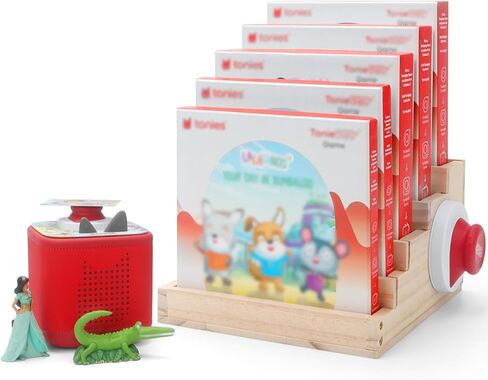 رف تخزين Toniebox 1/2 لشخصيات Tonieplay، منظم خشبي للعبة Tonieplay - 5 حزم ألعاب Tonies (3 كبيرة + 2 صغيرة)، حامل لملحقات وحدة التحكم Tonieplay in Kuwait