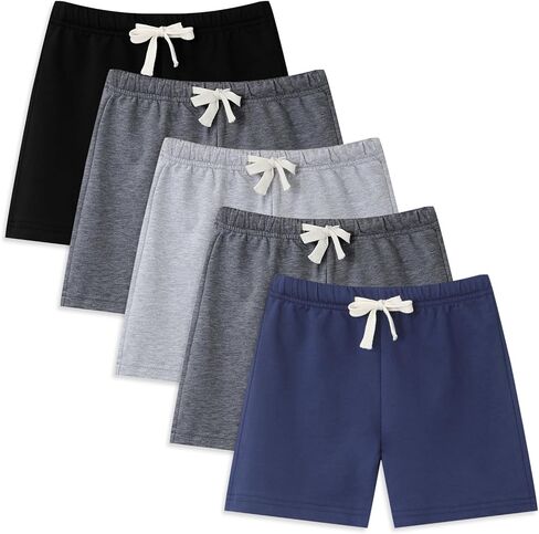5 Pack Boys/Toddler/Kids Shorts French Terry Cotton with Drawstring Elastic Waist Summer Athletic Casual Boy Short in Saudi Arabia