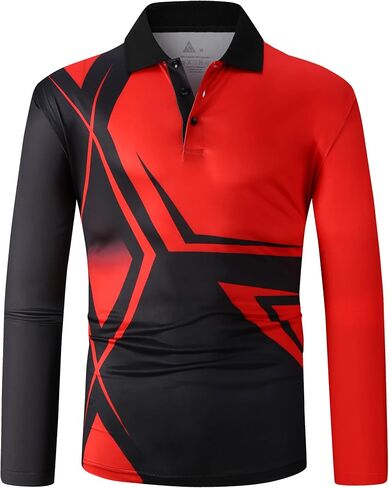 Men's Long Sleeve Print Golf Polo Moisture Wicking Polo Shirt Tennis T-Shirt in Saudi Arabia