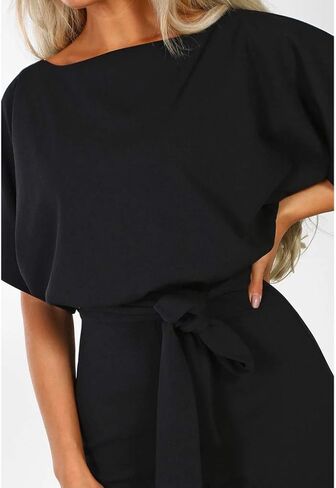 YRAETENM Women's Short Sleeve Jumpsuits Belted Wide Leg Long Pants Loose Crew Neck Formal Romper Dressy Casual Work Outfits in Saudi Arabia