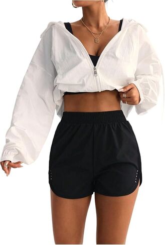 Women's High Elastic Waist Straight Leg Athletic Shorts Split Hem Workout Gym Running Shorts in Saudi Arabia