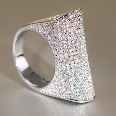 Full Pave Sparkling Zirconia Unique Shaped Hollow Flower Ring for Women Party Daily Carnival Exaggeration Jewelry in Saudi Arabia