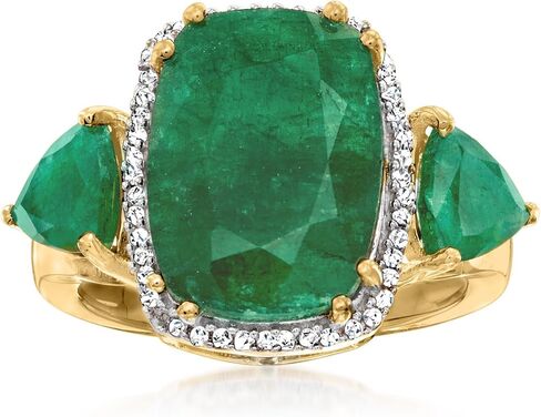 Ross-Simons 7.00 ct. t.w. Emerald and .13 ct. t.w. Diamond Ring in 18kt Gold Over Sterling in Saudi Arabia