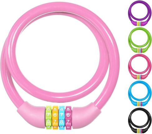 Ainiv Bike Lock, 25 inch Bike Lock Cable, Portable Anti Theft 4 Digits Codes Cable Locks, Resettable Combinations Coiling Bicycle Lock for Bike, Motorbike, Scooter, Skateboard, Gate, Fence (Pink in Kuwait