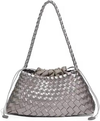 Sea Marie Designs Iris Metallic Woven Tote Bag - Women’s Large Woven Tote Handbag with Shimmer Finish for Everyday Use, Travel, Beach Days, Work & Summer Outfits - Fashion Accessory for Women in Saudi Arabia