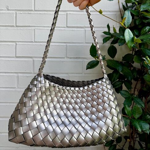Sea Marie Designs Iris Metallic Woven Tote Bag - Women’s Large Woven Tote Handbag with Shimmer Finish for Everyday Use, Travel, Beach Days, Work & Summer Outfits - Fashion Accessory for Women in Saudi Arabia