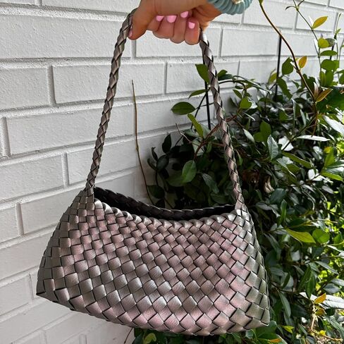 Sea Marie Designs Iris Metallic Woven Tote Bag - Women’s Large Woven Tote Handbag with Shimmer Finish for Everyday Use, Travel, Beach Days, Work & Summer Outfits - Fashion Accessory for Women in Saudi Arabia