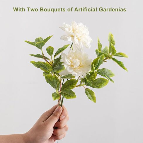 مزهرية زهور سيراميك مع باقتين من زهور الغاردينيا الصناعية، مزهريات صغيرة للزهور، مزهرية بيضاء للمنزل وغرفة المعيشة وطاولة الطعام والمزرعة وغرفة النوم والمكتب وديكور رف المطبخ in Kuwait