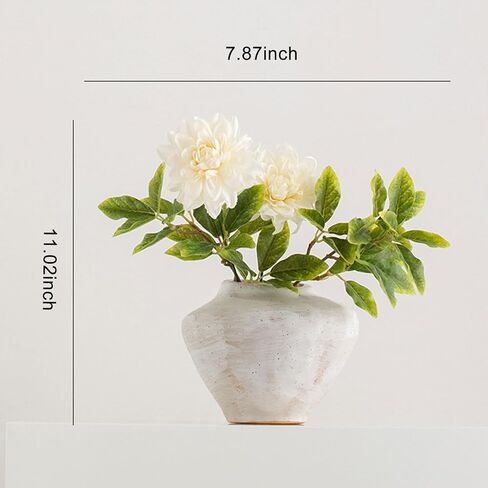 مزهرية زهور سيراميك مع باقتين من زهور الغاردينيا الصناعية، مزهريات صغيرة للزهور، مزهرية بيضاء للمنزل وغرفة المعيشة وطاولة الطعام والمزرعة وغرفة النوم والمكتب وديكور رف المطبخ in Kuwait