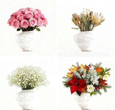 مزهرية زهور سيراميك مع باقتين من زهور الغاردينيا الصناعية، مزهريات صغيرة للزهور، مزهرية بيضاء للمنزل وغرفة المعيشة وطاولة الطعام والمزرعة وغرفة النوم والمكتب وديكور رف المطبخ in Kuwait