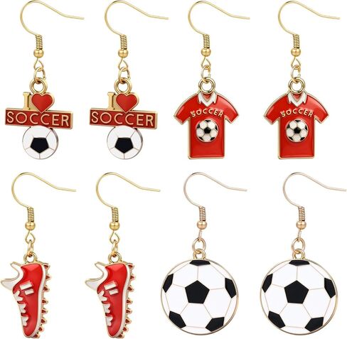 Aoedej 4 Pairs Soccer Studs Earrings Football Earring Alloy Soccer Jewelry Set for Women Men Player Fan Gifts Piercing Jewelry in Saudi Arabia