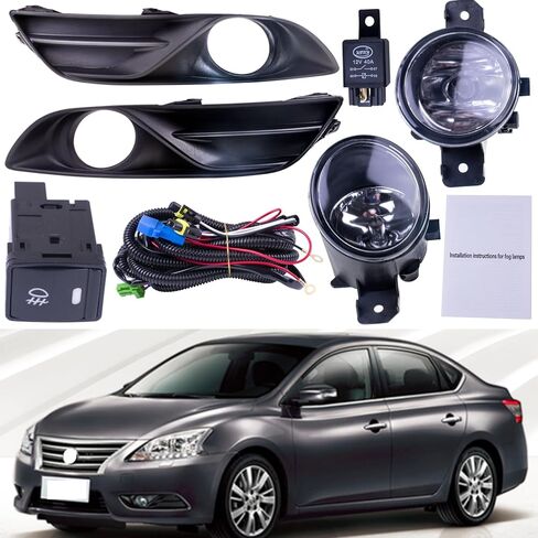 One Set Fog Light Lamps + Covers + Switch + Wiring Compatible With Nissan Sentra 2013-2015 Replaces NI1038123 NI1039123 622573SH0A 622563SH0A NI2592122 NI2593122, black in Saudi Arabia