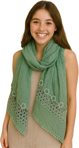 Shanlin Cotton Blend Solid Color Scarves with Elegant Lace Edge for Women in Saudi Arabia