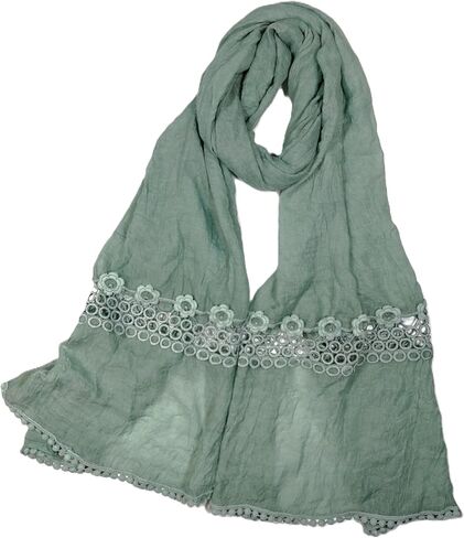 Shanlin Cotton Blend Solid Color Scarves with Elegant Lace Edge for Women in Saudi Arabia