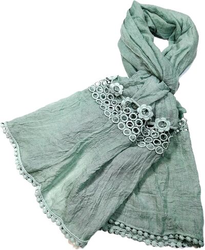 Shanlin Cotton Blend Solid Color Scarves with Elegant Lace Edge for Women in Saudi Arabia
