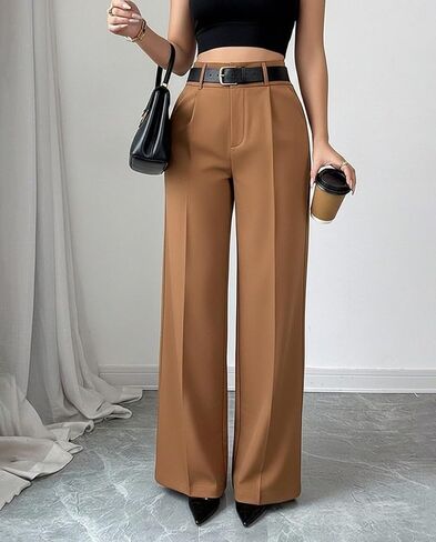 Voghtic Women's High Waisted Wide Leg Dress Pants - Wide Leg Pants Woman Stretchy Waist Casual Office Trousers in Saudi Arabia