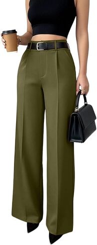 Voghtic Women's High Waisted Wide Leg Dress Pants - Wide Leg Pants Woman Stretchy Waist Casual Office Trousers in Kuwait