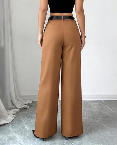 Voghtic Women's High Waisted Wide Leg Dress Pants - Wide Leg Pants Woman Stretchy Waist Casual Office Trousers in Saudi Arabia