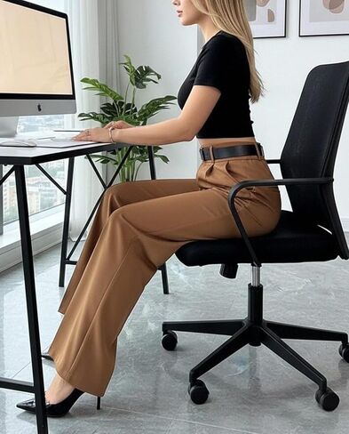 Voghtic Women's High Waisted Wide Leg Dress Pants - Wide Leg Pants Woman Stretchy Waist Casual Office Trousers in Saudi Arabia