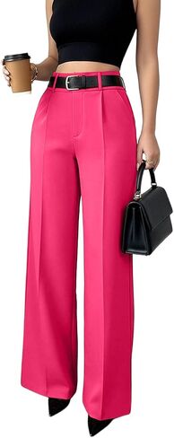 Voghtic Women's High Waisted Wide Leg Dress Pants - Wide Leg Pants Woman Stretchy Waist Casual Office Trousers in Saudi Arabia