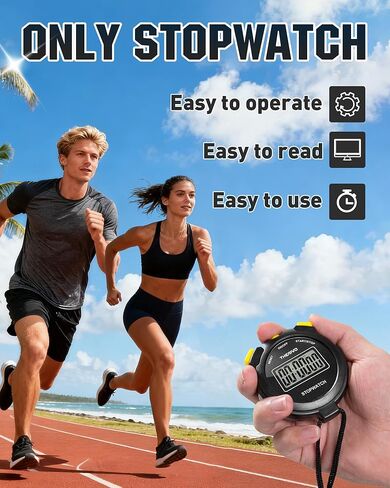 Digital Simple Silent Stopwatch Timer: Only Stopwatch Mode, Easy to Use, Read, and Carry with Intuitive Buttons — On/Off, Large Display, Ideal for Kids, Track, Sports, Coaches in Kuwait