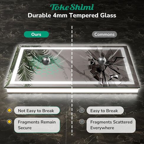 TokeShimi مرآة LED مقاس 28 × 36 للحمام، بإضاءة خلفية + إضاءة أمامية، مرآة حمام LED مع أضواء، مرآة بإضاءة خلفية مضادة للضباب مع زجاج مقسى، مقاومة للماء، وظيفة الذاكرة، مقاومة للكسر، مدرجة في قائمة UL in Kuwait