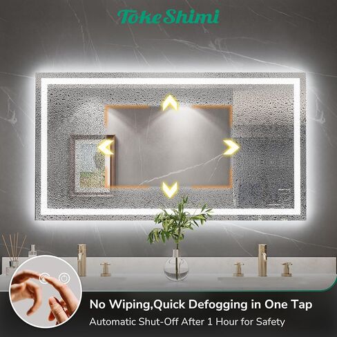 TokeShimi مرآة LED مقاس 28 × 36 للحمام، بإضاءة خلفية + إضاءة أمامية، مرآة حمام LED مع أضواء، مرآة بإضاءة خلفية مضادة للضباب مع زجاج مقسى، مقاومة للماء، وظيفة الذاكرة، مقاومة للكسر، مدرجة في قائمة UL in Kuwait
