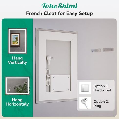 TokeShimi مرآة LED مقاس 28 × 36 للحمام، بإضاءة خلفية + إضاءة أمامية، مرآة حمام LED مع أضواء، مرآة بإضاءة خلفية مضادة للضباب مع زجاج مقسى، مقاومة للماء، وظيفة الذاكرة، مقاومة للكسر، مدرجة في قائمة UL in Kuwait