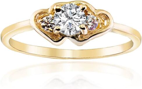 Elegant 10k Yellow Gold Personalized Birthstone Cubic Zirconia Double Heart Ring in Saudi Arabia