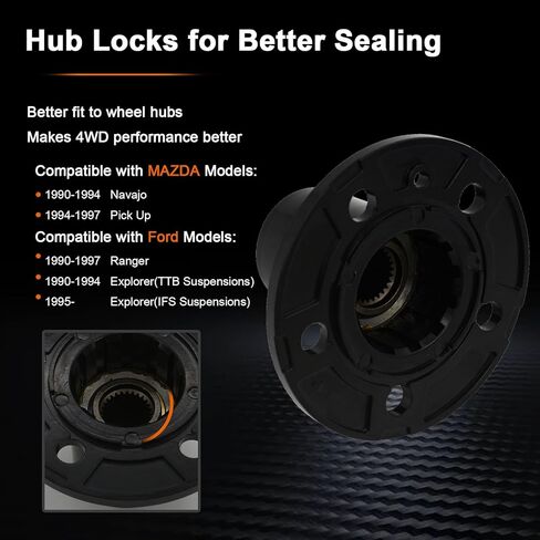 Manual Free Wheel Bearing Locking Hubs Replacement for Ford Explorer 90-94, Ranger 90-97, Mazda Pickup 94-97, Navajo 90-94, Replacement# AVM465HP, 2 Piece in Kuwait