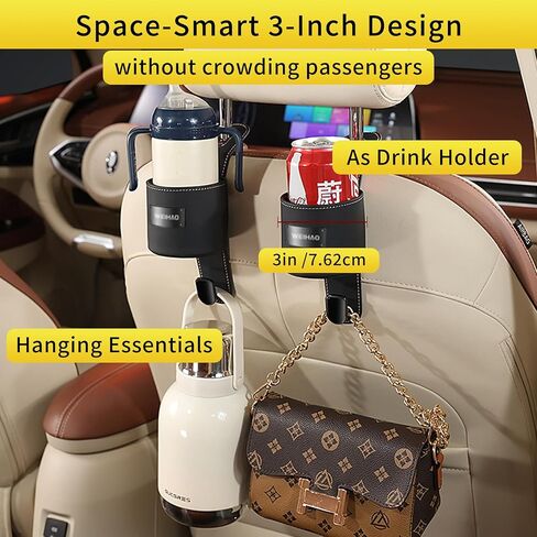 2Packs Cup Holder for Car Back Seat, Nappa Leather Storage Organizer Hook, 3 Inch Backseat Headrest Cup Holder for Car, Sedans, SUV, MPVS, Most Vehicles (Black) in Saudi Arabia