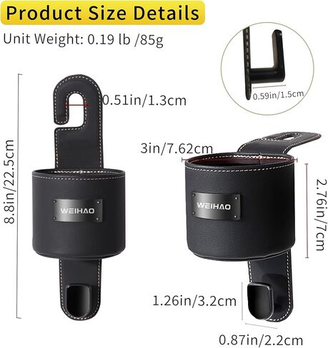 2Packs Cup Holder for Car Back Seat, Nappa Leather Storage Organizer Hook, 3 Inch Backseat Headrest Cup Holder for Car, Sedans, SUV, MPVS, Most Vehicles (Black) in Saudi Arabia