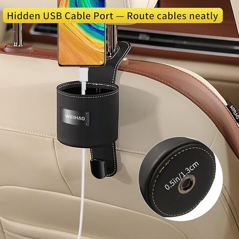 2Packs Cup Holder for Car Back Seat, Nappa Leather Storage Organizer Hook, 3 Inch Backseat Headrest Cup Holder for Car, Sedans, SUV, MPVS, Most Vehicles (Black) in Saudi Arabia