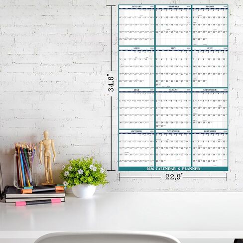 Dry Erase Calendar for Wall - Yearly Wall Calendar 2026, 23" x 35", Jan. - Dec. 2026, 12 Months Folded Yearly Calendars Erasable in Kuwait