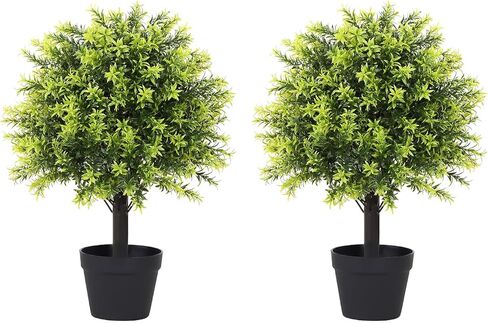 2ft Faux Plants Outdoor 24'', Topiary Trees Artificial Outdoor 2 Pack, Boxwood Topiary Outdoor UV Resistant Artificial Outdoor Plants Decor in Saudi Arabia