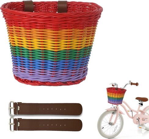 سلة الدراجة - سلة دراجة عميقة كبيرة للأطفال والكبار، سلة دراجة أمامية لطيفة جدًا منسوجة يدويًا بألوان قوس قزح للأولاد والبنات، سلة دراجة للأطفال والكبار، سلة دراجة كبيرة الحجم، 9 * 7.5 بوصة in Kuwait