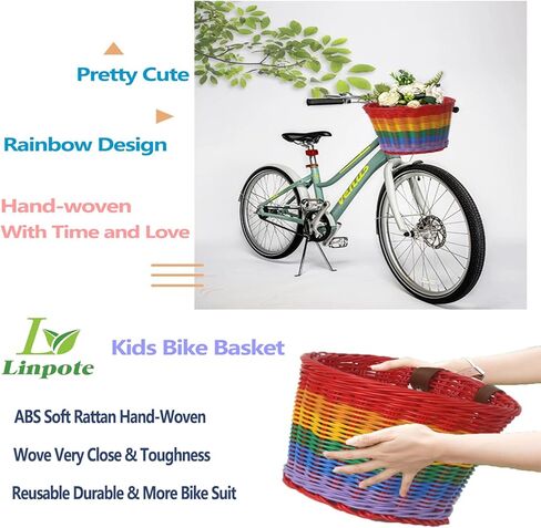 سلة الدراجة - سلة دراجة عميقة كبيرة للأطفال والكبار، سلة دراجة أمامية لطيفة جدًا منسوجة يدويًا بألوان قوس قزح للأولاد والبنات، سلة دراجة للأطفال والكبار، سلة دراجة كبيرة الحجم، 9 * 7.5 بوصة in Kuwait