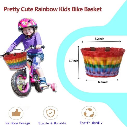سلة الدراجة - سلة دراجة عميقة كبيرة للأطفال والكبار، سلة دراجة أمامية لطيفة جدًا منسوجة يدويًا بألوان قوس قزح للأولاد والبنات، سلة دراجة للأطفال والكبار، سلة دراجة كبيرة الحجم، 9 * 7.5 بوصة in Kuwait