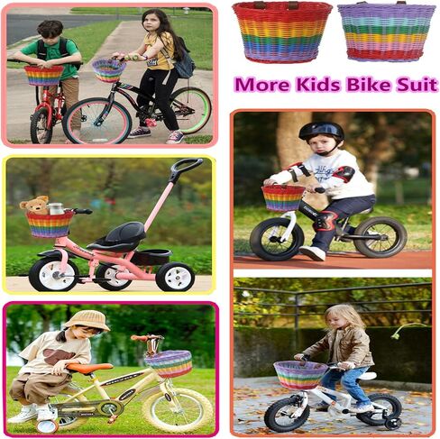 سلة الدراجة - سلة دراجة عميقة كبيرة للأطفال والكبار، سلة دراجة أمامية لطيفة جدًا منسوجة يدويًا بألوان قوس قزح للأولاد والبنات، سلة دراجة للأطفال والكبار، سلة دراجة كبيرة الحجم، 9 * 7.5 بوصة in Kuwait