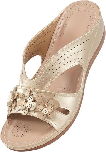 Comfortable Women's Sandals - Breathable Synthetic Cover with Floral Cut-Out Design - Slip-On, Open Toe, Arch Support, Non-Slip Rubber Sole for Beach, Poolside All-Season Footwear Massage Sandals in Saudi Arabia