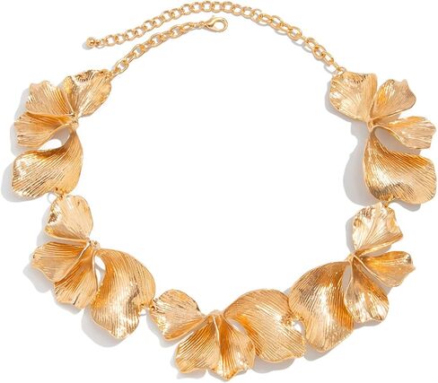 Chunky Flower Statement Necklace for Women Large Gold Floral Choker Necklaces Irregular Geometric Petal Necklace Trendy Party Jewelry Accessories in Saudi Arabia
